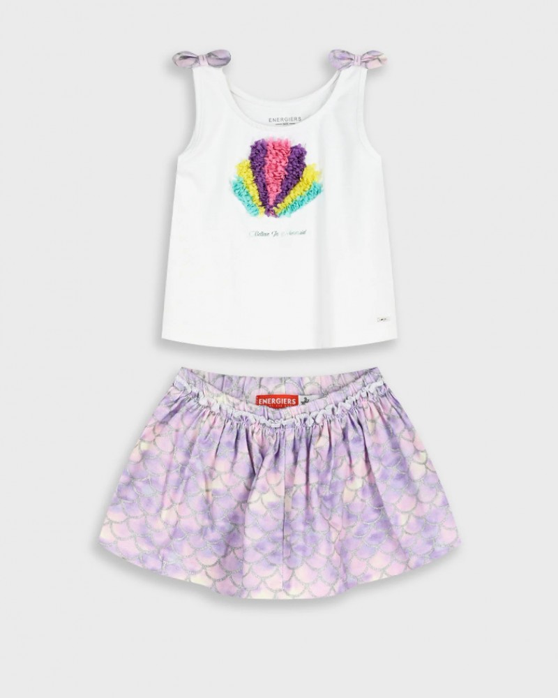 Παιδικό Σετ με Μπλουζάκι Believe In Mermaid Και Φούστα με Eσωτερικό Kολάν Κορίτσι (2-6) -Λιλά- 