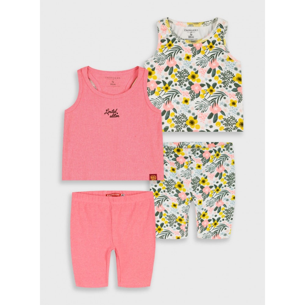 Παιδικό Σετ 4 Τεμαχίων με Ριπ Μπλούζες Αμάνικες και Ποδηλατικά Κολάν Κορίτσι (2-6) -Neon Ροζ- 15-226380-0