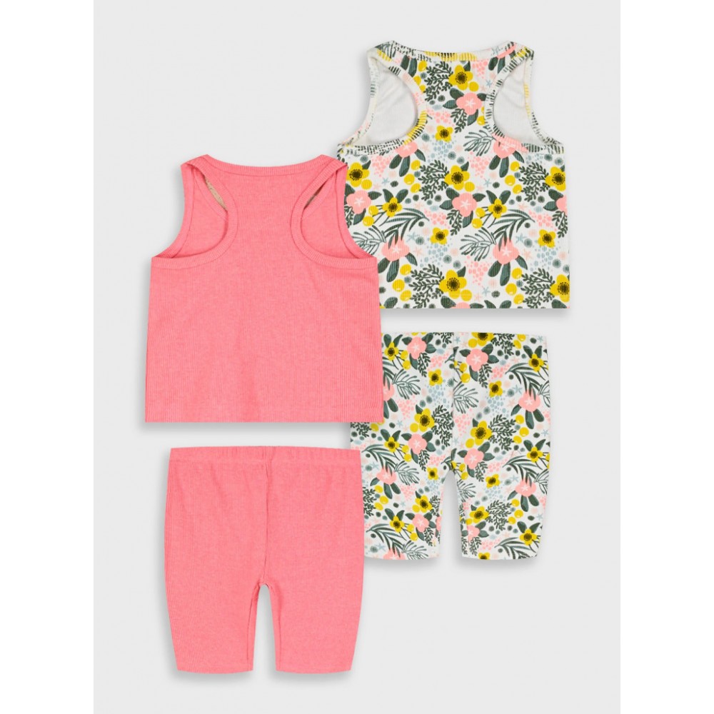 Παιδικό Σετ 4 Τεμαχίων με Ριπ Μπλούζες Αμάνικες και Ποδηλατικά Κολάν Κορίτσι (2-6) -Neon Ροζ- 15-226380-0