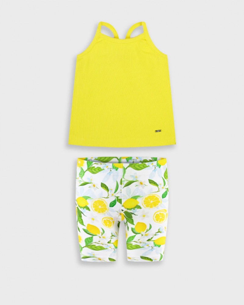 Παιδικό Σετ με Μπλούζα Τιράντα και Κολάν Λεμονάκι Ποδηλατικό Κορίτσι (2-6) -Κίτρινο- 