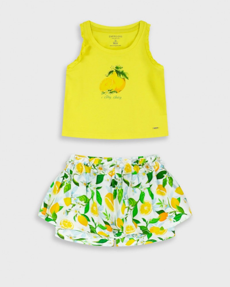 Παιδικό Σετ με Μπλούζα Stay Juicy και Φούστα με Κολάν Εσωτερικά Κορίτσι (2-6) -Κίτρινο- 