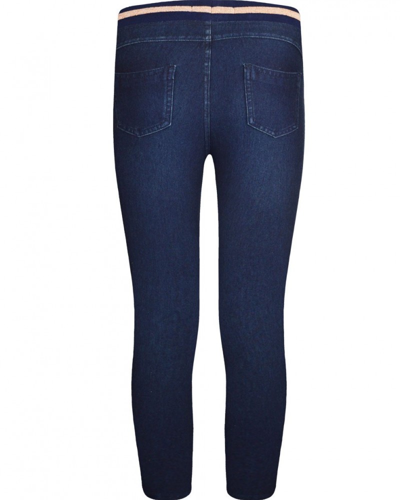 Παντελόνι Ελαστικό με Πλεκτό λάστιχο στη Μέση -Μπλε Τζιν- 16-121203-2