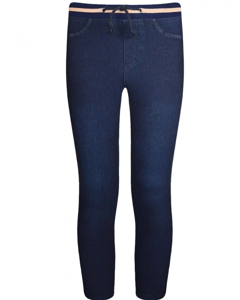 Παντελόνι Ελαστικό με Πλεκτό λάστιχο στη Μέση -Μπλε Τζιν- 16-121203-2