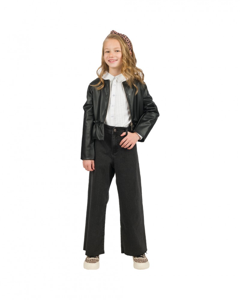 Εφηβικό Τζιν Παντελόνι Ελαστικό Wide Leg Denim Κορίτσι –Μαύρο Τζην– 16-123203-2