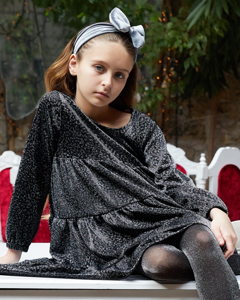 Εφηβικό Fashion Φόρεμα Ζακάρ Με Μεταλιζέ Λάμψη Κορίτσι -Εμπριμέ- 16-123208-7