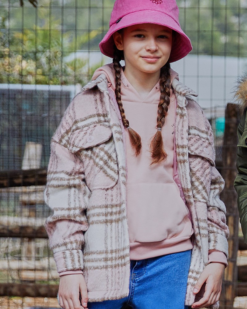 Εφηβικό Oversized Jacket Τύπου Πουκάμισο Καρώ Κορίτσι -Καρρώ- 16-123210-1