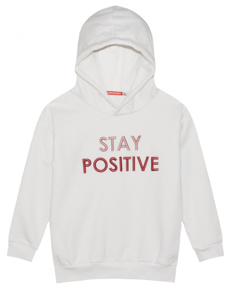 Εφηβική Φούτερ Μπλούζα Με Κουκούλα Hoodie και Κέντημα Stay Positive Κορίτσι -Εκρού- 16-123210-5