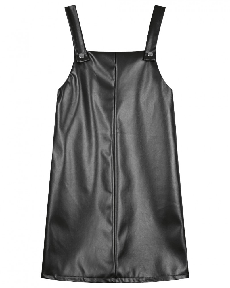 Εφηβικό Φόρεμα Σαραφάν από Δερματίνη Fashion Leather Trend Κορίτσι -Μαύρο- 16-123210-7