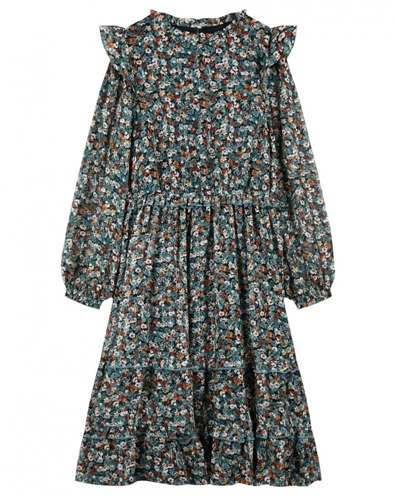 Εφηβικό Φόρεμα Fashion Με Βολάν Και Χρυσό Lurex Floral Κορίτσι -Εμπριμέ- 16-123214-7