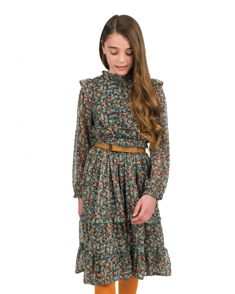 Εφηβικό Φόρεμα Fashion Με Βολάν Και Χρυσό Lurex Floral Κορίτσι -Εμπριμέ- 16-123214-7