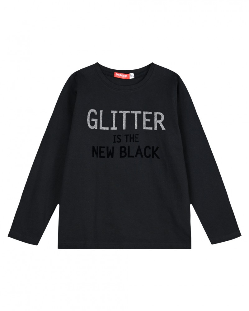 Εφηβική Μακό Μπλούζα New Black Με Τύπωμα Από Βελουτέ και Glitter Κορίτσι -Μαύρο- 16-123215-5