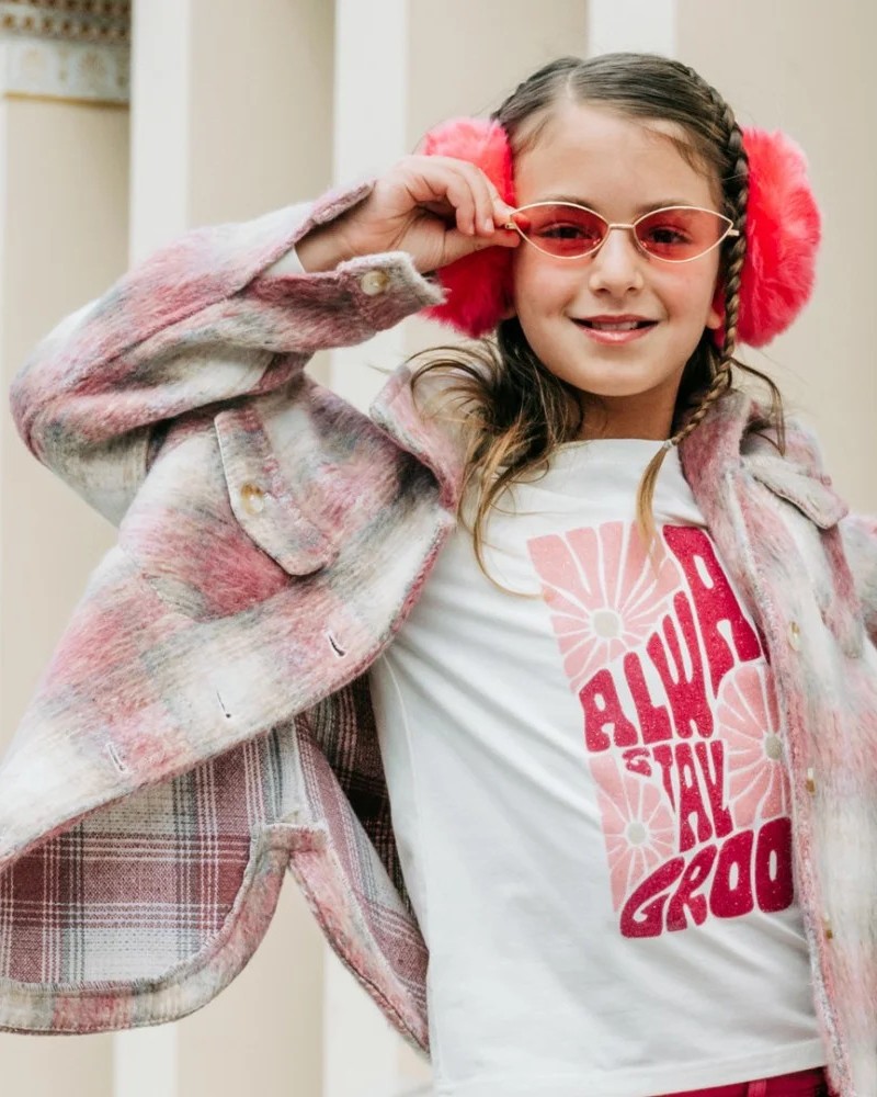 Εφηβικό Oversized Jacket Τύπου Πουκάμισο Καρώ Κορίτσι (6-16) -Καρρώ- 16-124208-1
