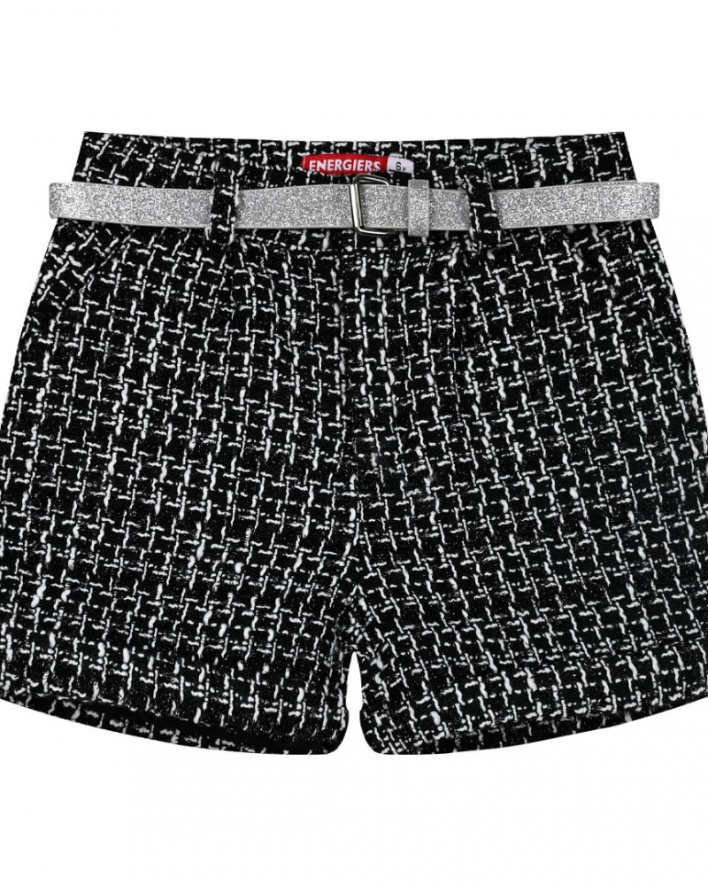 Εφηβικό Shorts Παντελόνι Με Ζώνη από Πλέξη με Χρυσή Μεταλλιζέ Λάμψη Κορίτσι (6-16ε) -Μαύρο- 16-124217-2