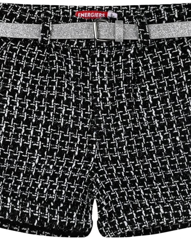 Εφηβικό Shorts Παντελόνι Με Ζώνη από Πλέξη με Χρυσή Μεταλλιζέ Λάμψη Κορίτσι (6-16ε) -Μαύρο- 16-124217-2