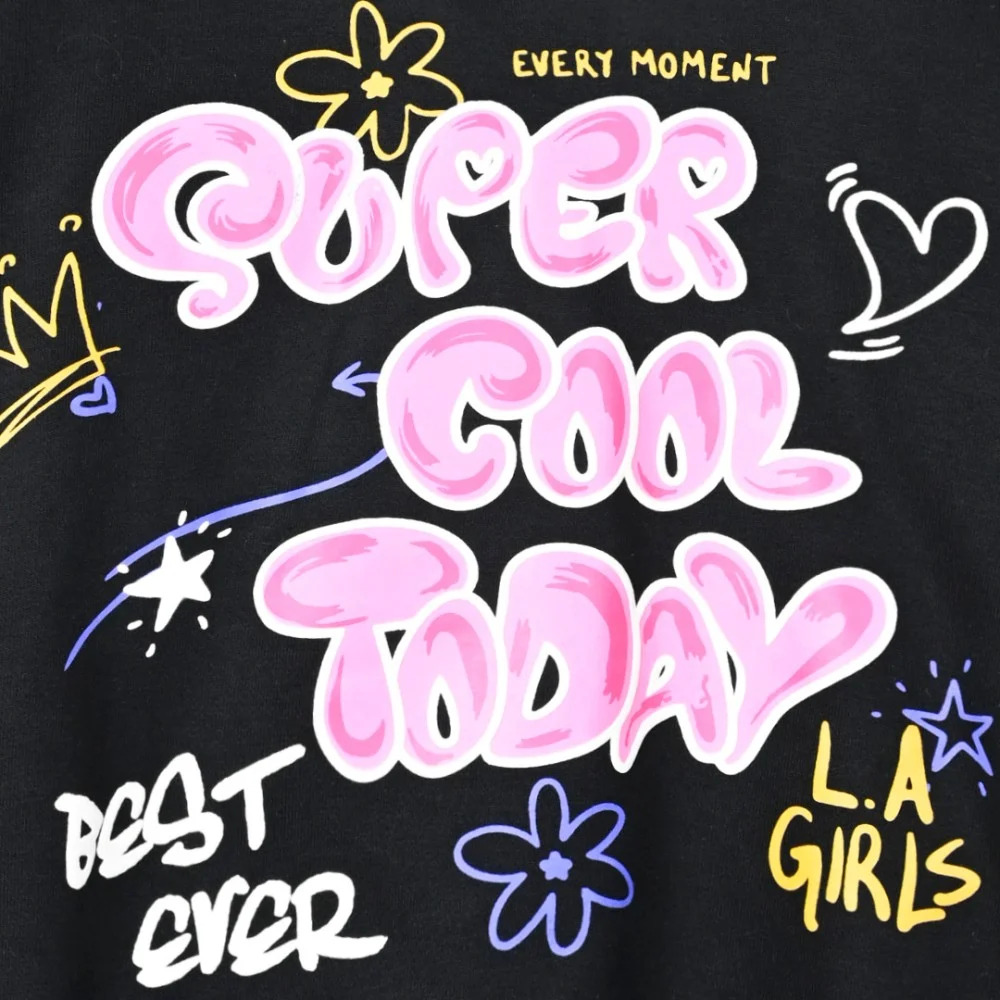Εφηβικό Σετ Φούτερ Φόρμα με Graffiti Super Cool Today Κορίτσι (6-16) -Μαύρο- 16-124239-0