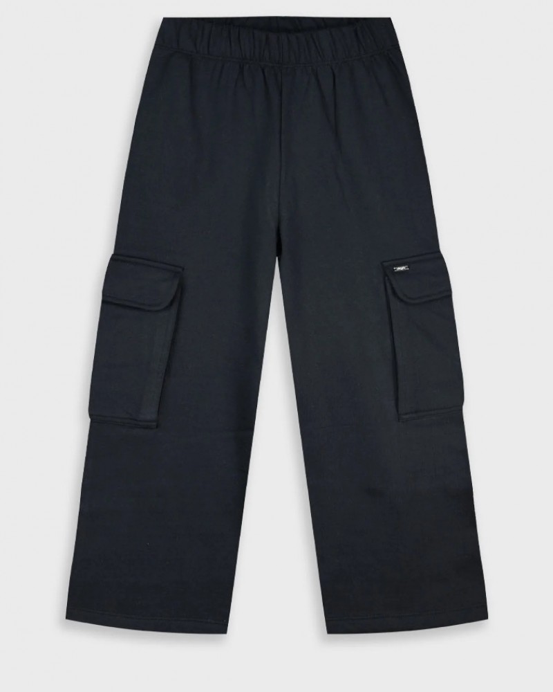 Εφηβικό Παντελόνι Φούτερ Cargo με Λάστιχο Κορίτσι (6-16) –Μαύρο– 