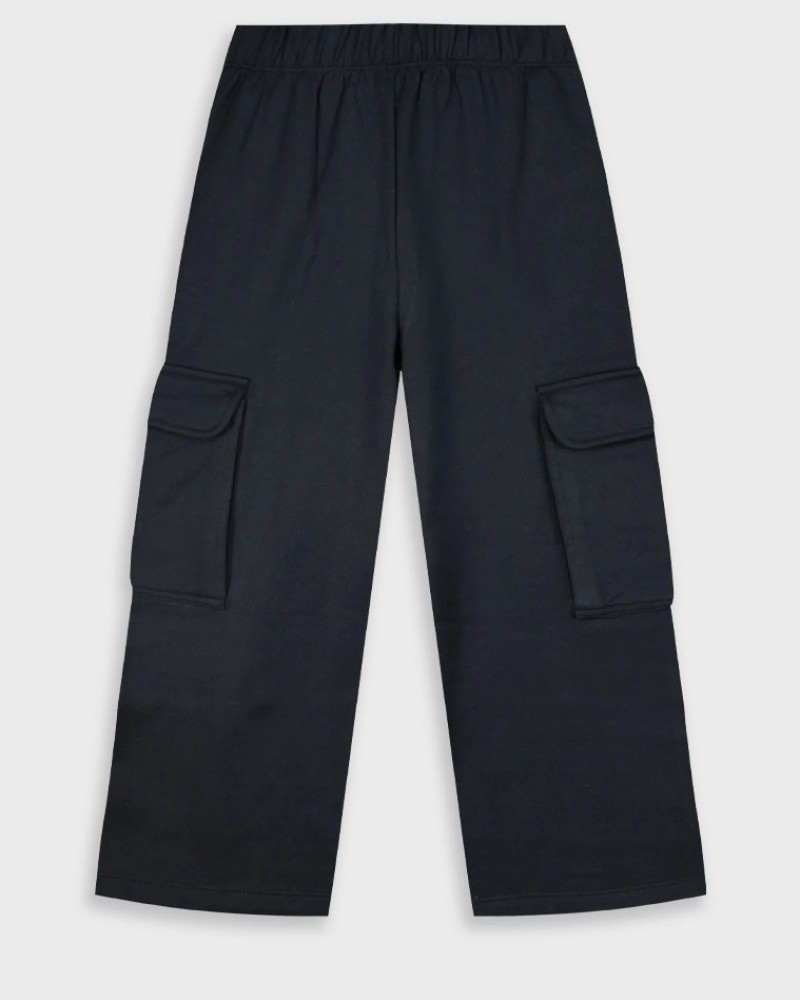 Εφηβικό Παντελόνι Φούτερ Cargo με Λάστιχο Κορίτσι (6-16) –Μαύρο– 