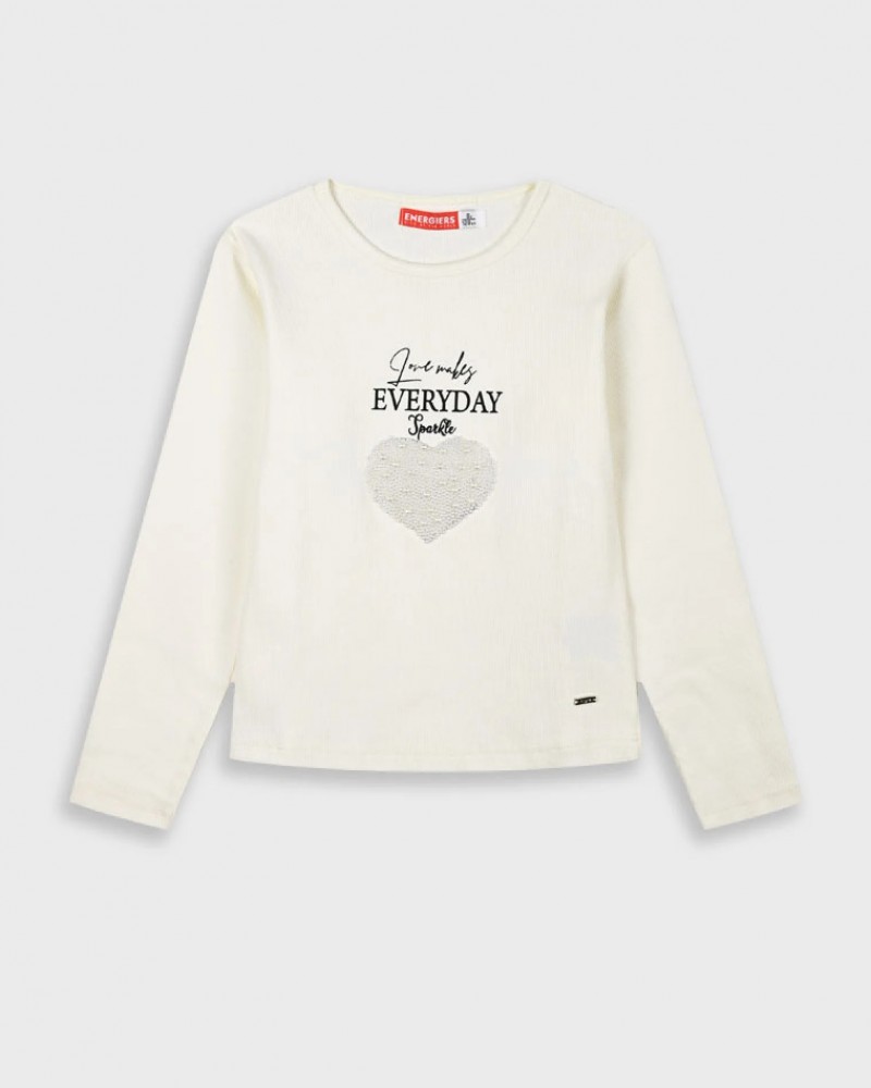 Εφηβική Μπλούζα Ριπ Με Πέρλες και Τύπωμα EveryDay Κορίτσι (6-16) -Εκρού- 