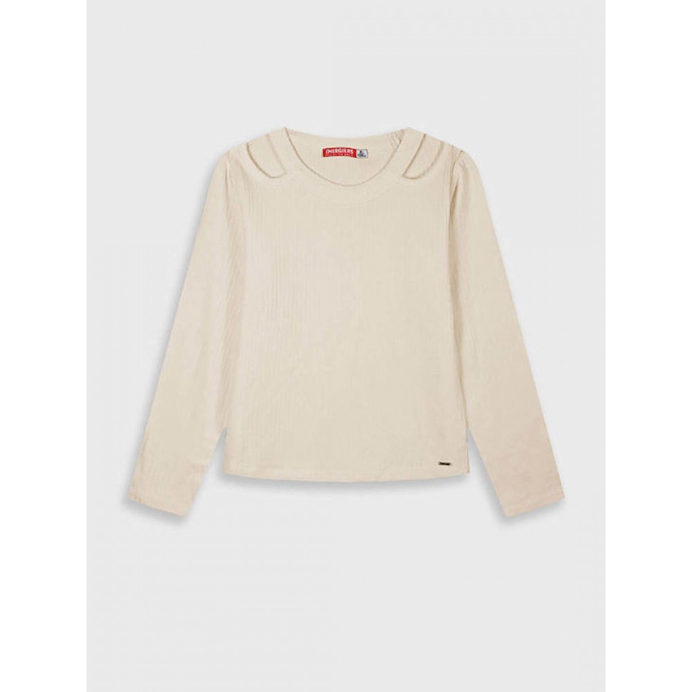 Εφηβική Μπλούζα Ριπ Μονόχρωμη Κορίτσι (6-16) -Βανίλια- 