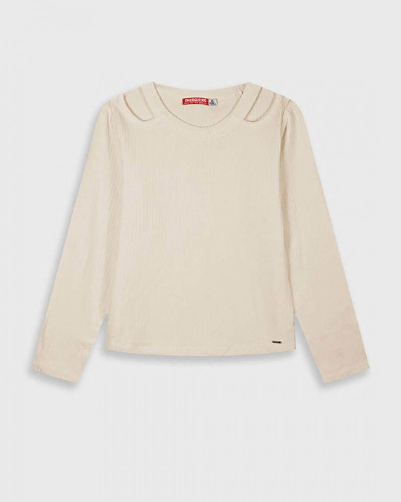 Εφηβική Μπλούζα Ριπ Μονόχρωμη Κορίτσι (6-16) -Βανίλια- 