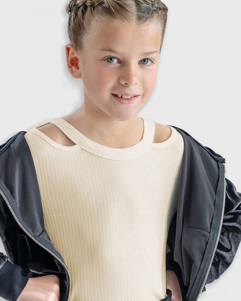 Εφηβική Μπλούζα Ριπ Μονόχρωμη Κορίτσι (6-16) -Βανίλια- 