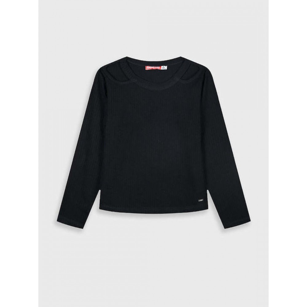 Εφηβική Μπλούζα Ριπ Μονόχρωμη Κορίτσι (6-16) -Μαύρο- 