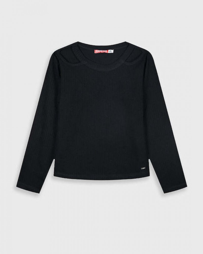 Εφηβική Μπλούζα Ριπ Μονόχρωμη Κορίτσι (6-16) -Μαύρο- 