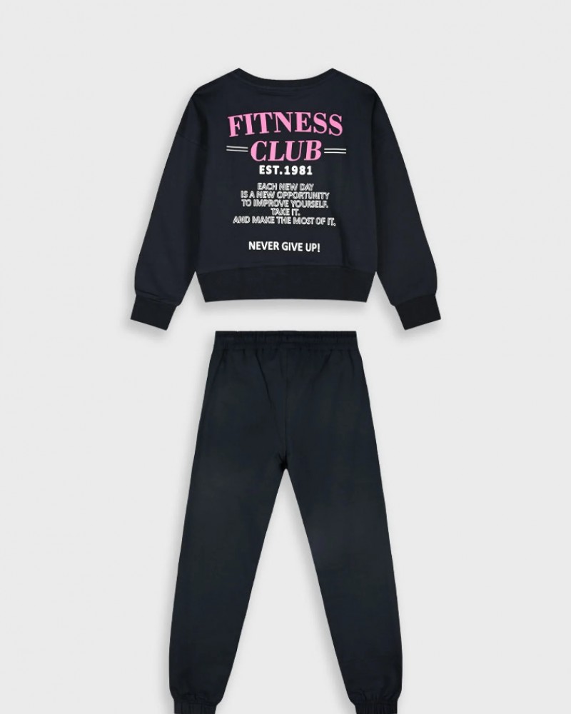 Εφηβικό Σετ Φούτερ Φόρμα με Τύπωμα Fittness Club Κορίτσι (6-16) -Μαύρο- 