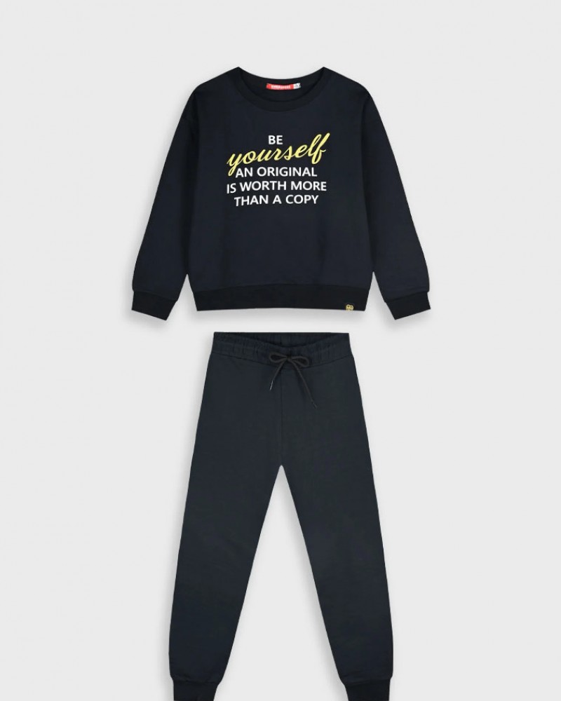Εφηβικό Σετ Φούτερ Φόρμα με Τύπωμα Be Your Self Κορίτσι (6-16) -Μαύρο- 