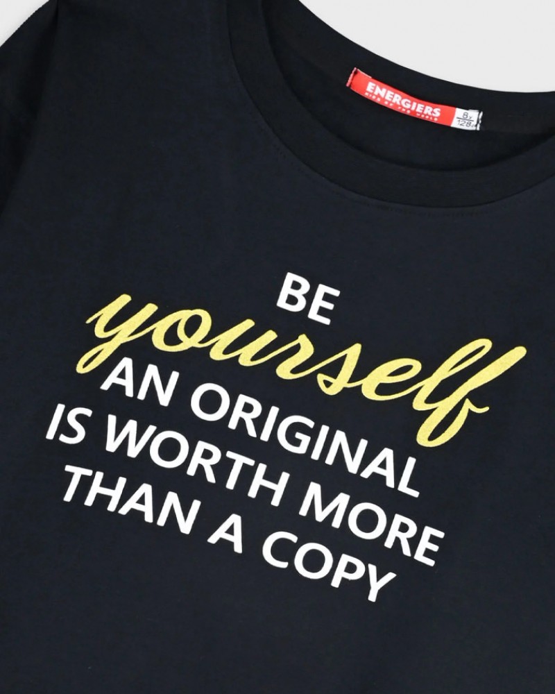 Εφηβικό Σετ Φούτερ Φόρμα με Τύπωμα Be Your Self Κορίτσι (6-16) -Μαύρο- 