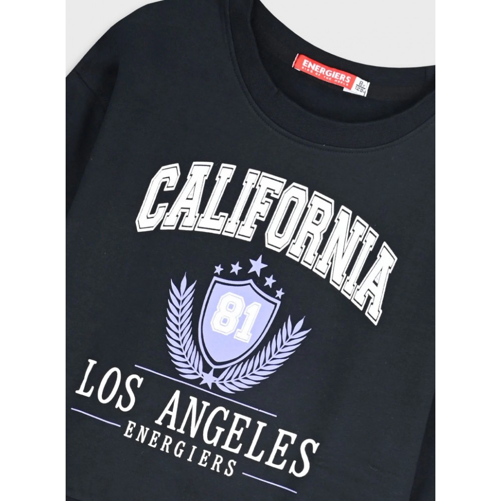 Εφηβικό Σετ Φούτερ Φόρμα με Τύπωμα California Κορίτσι (6-16) -Μαύρο- 16-125287-0