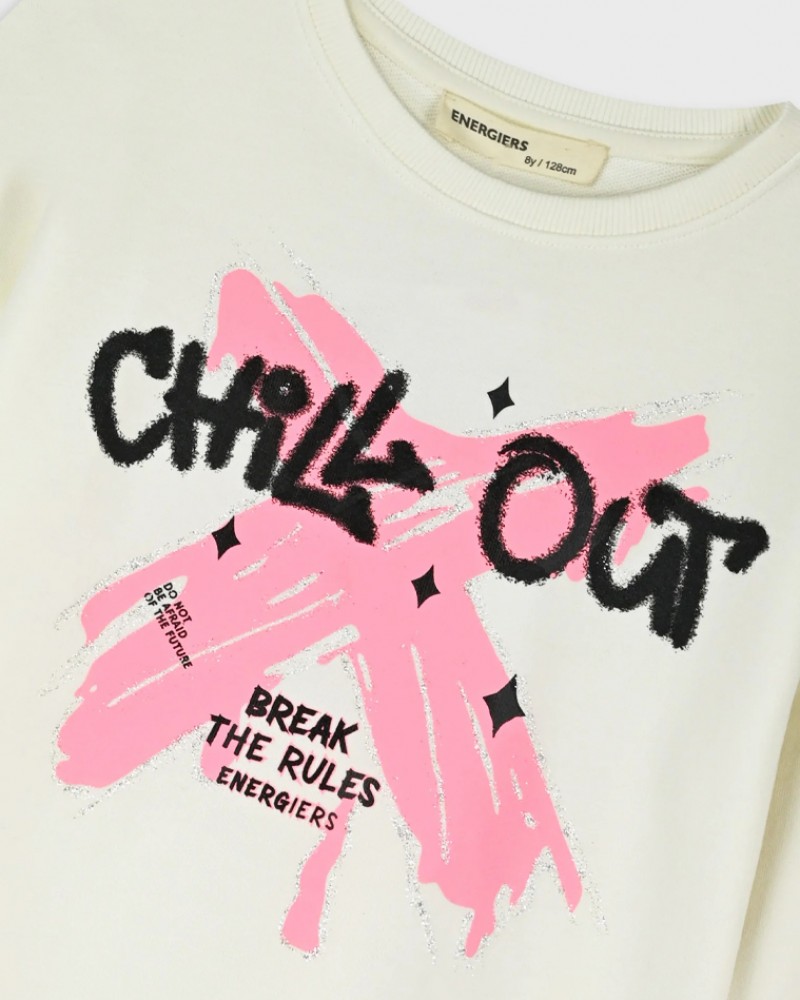 Εφηβικό Σετ Κολάν Εποχής Με Τύπωμα Chill Out για Κορίτσι (6-16) -Εκρού- 