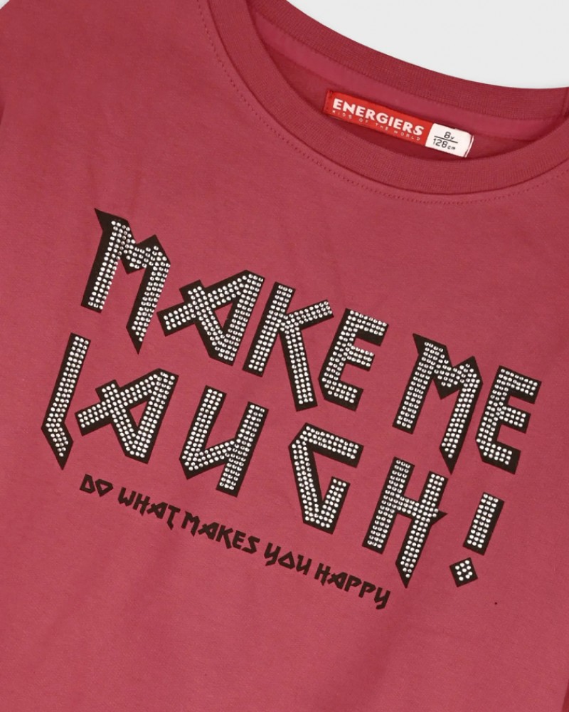 Εφηβικό Σετ Φούτερ Φόρμα με Τύπωμα Make me Lauch Κορίτσι (6-16) -Τριανταφυλλί Φρεζ- 