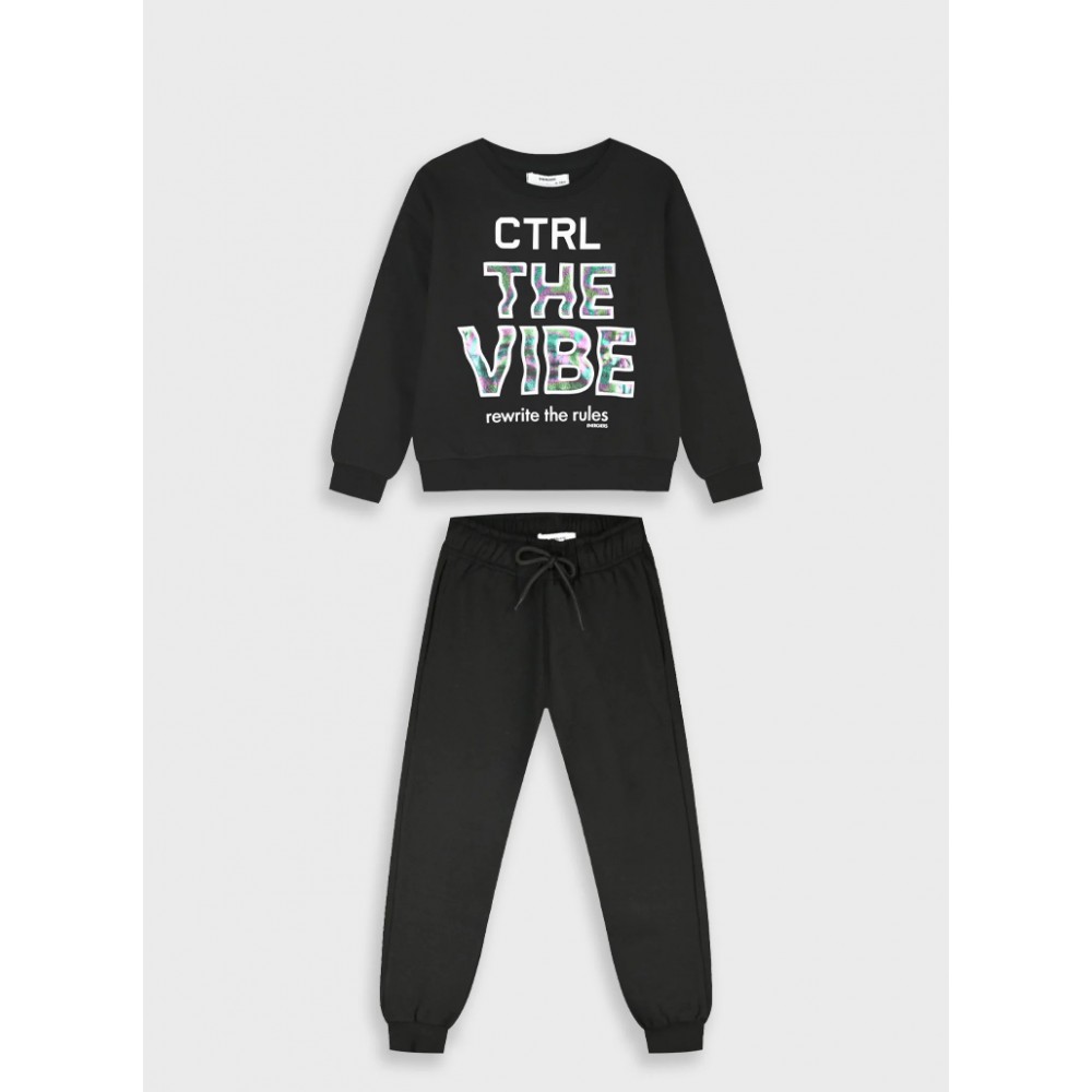 Εφηβικό Σετ Φούτερ Φόρμα με Τύπωμα CTRL The Vibe Κορίτσι (6-16) -Μαύρο- 16-126286-0
