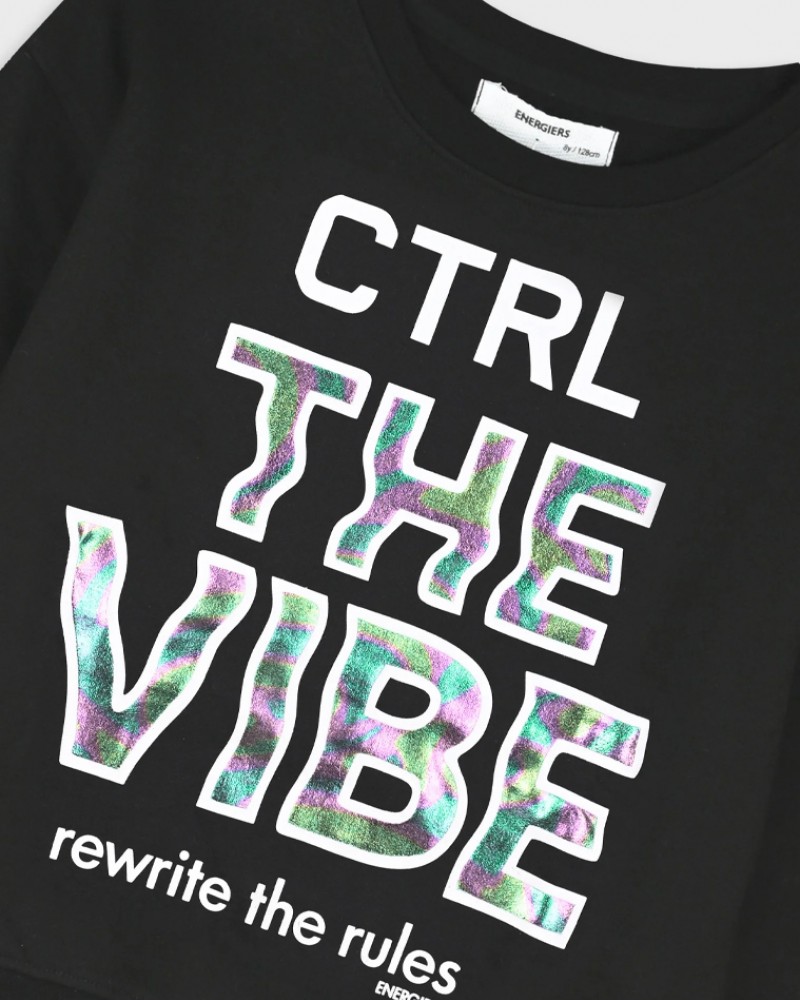 Εφηβικό Σετ Φούτερ Φόρμα με Τύπωμα CTRL The Vibe Κορίτσι (6-16) -Μαύρο- 