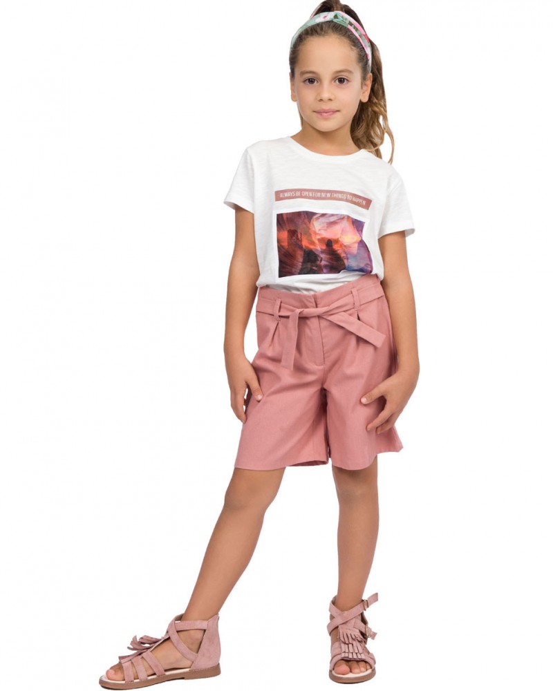 Εφηβική Βαμβακερή Μπλούζα crop top για Κορίτσι -Εκρού- 16-222234-5