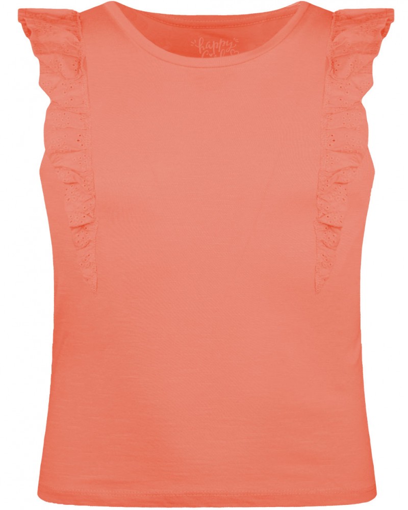 Παιδική, Αμάνικη μπλούζα, T-shirt από δαντέλα Κιπούρ για κορίτσι -Κεραμιδί- 16-222258-5