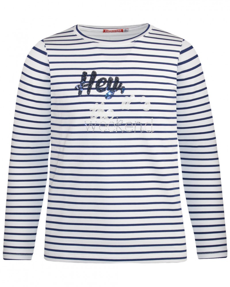 Εφηβική Βαμβακερή Μπλούζα Με Ναυτική Ρίγα και Παγέτα Hey Κορίτσι -Μαρέν- 16-223205-5