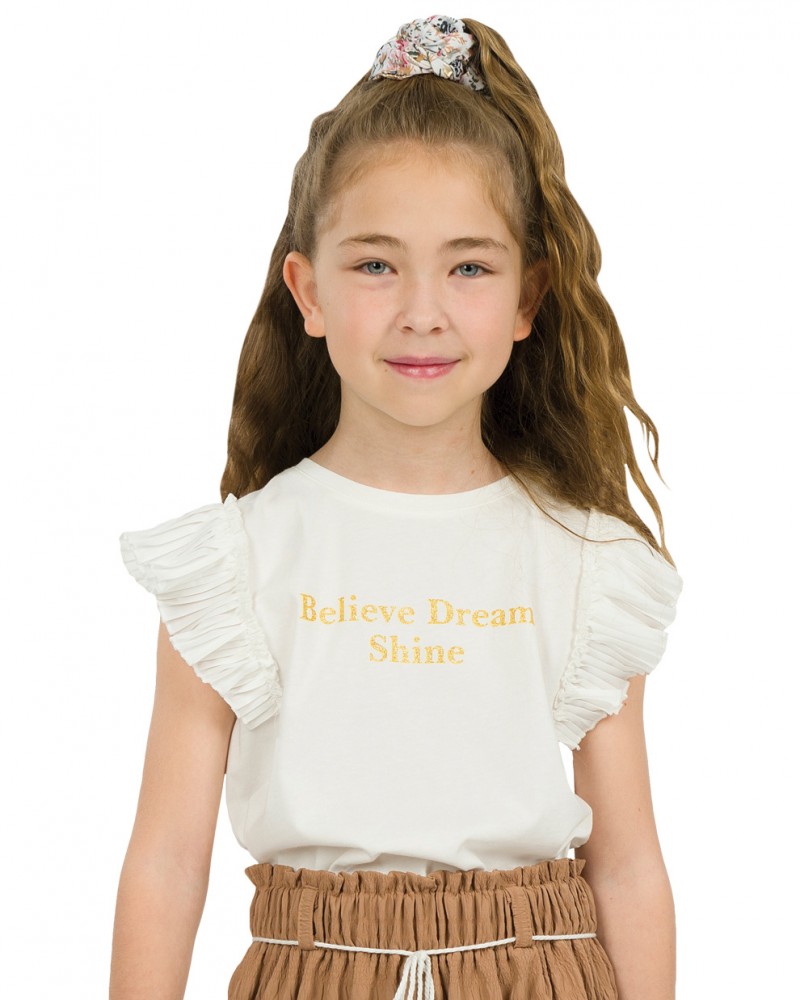Εφηβική Μπλούζα Μακό Believe Dream Shine Κορίτσι -Εκρού- 16-223210-5