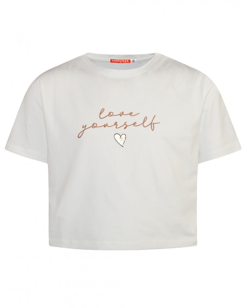 Εφηβική Crop Top Βαμβακερή Μπλούζα love Your Self Κορίτσι -Εκρού- 16-223217-5