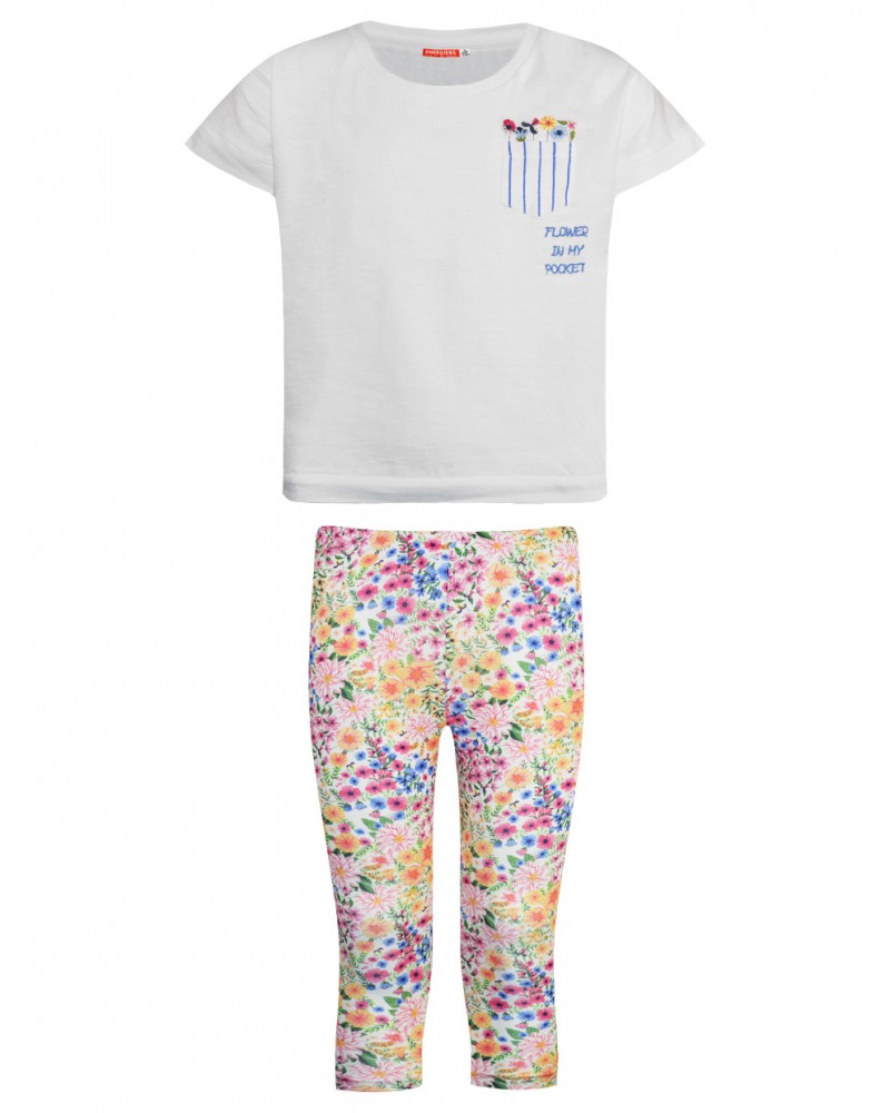 Εφηβικό Casual Σετ Μακό, Μπλούζα Fashion και Κολάν Floral 3/4 Κορίτσι -Εμπριμέ- 16-223273-0