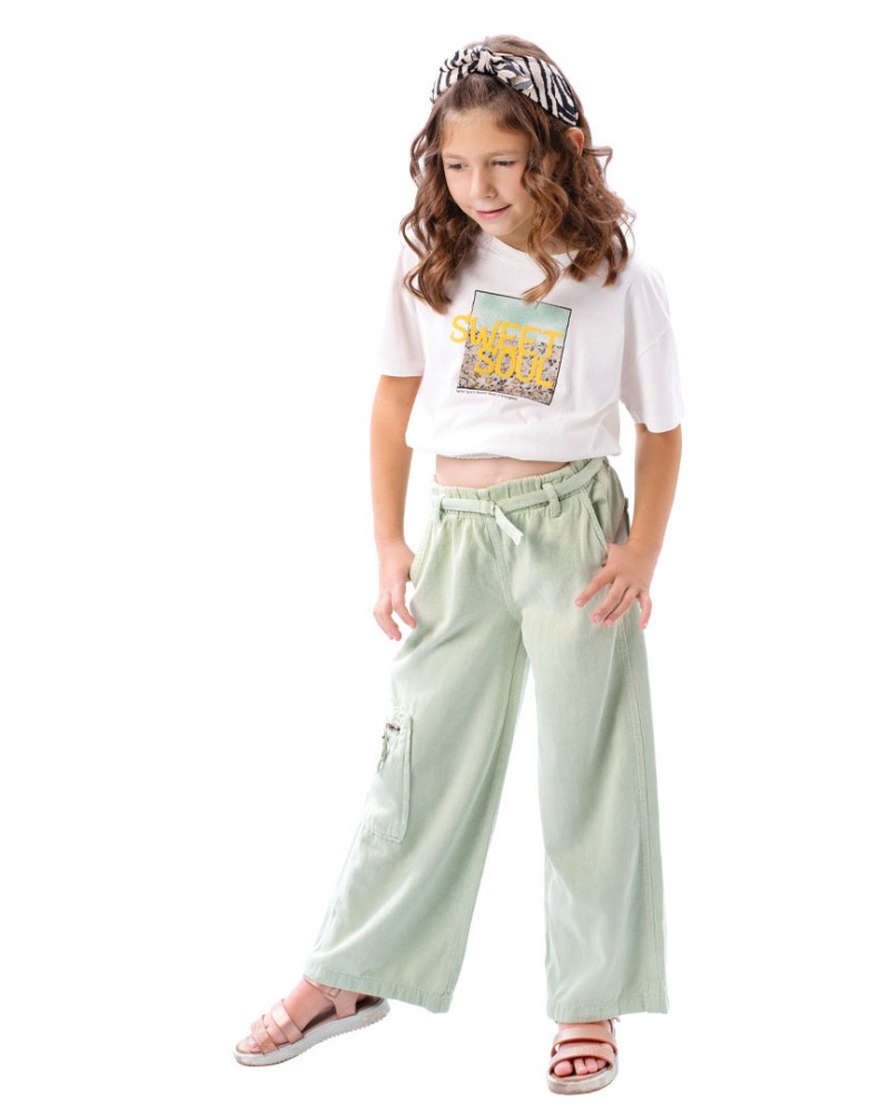 Εφηβικό Παντελόνι Τζίν σε Φαρδιά Γραμμή Baggy Jean Κορίτσι (6-16) -Φυστικί- 16-224227-2