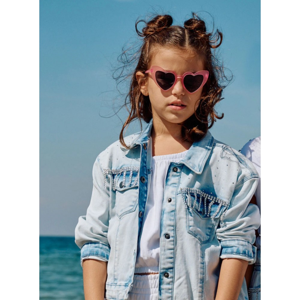 Εφηβικό Τζιν Μπουφάν με Στρας Denim Jacket Jean Κορίτσι (6-16) -Μπλε Τζην- 16-225205-1