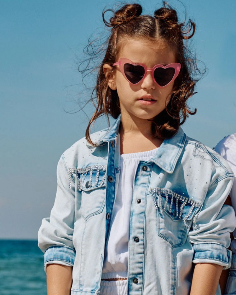 Εφηβικό Τζιν Μπουφάν με Στρας Denim Jacket Jean Κορίτσι (6-16) -Μπλε Τζην- 16-225205-1