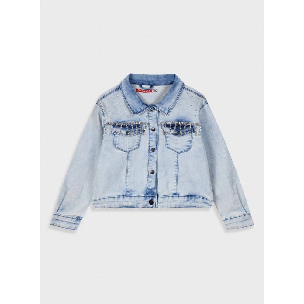 Εφηβικό Τζιν Μπουφάν με Στρας Denim Jacket Jean Κορίτσι (6-16) -Μπλε Τζην- 16-225205-1