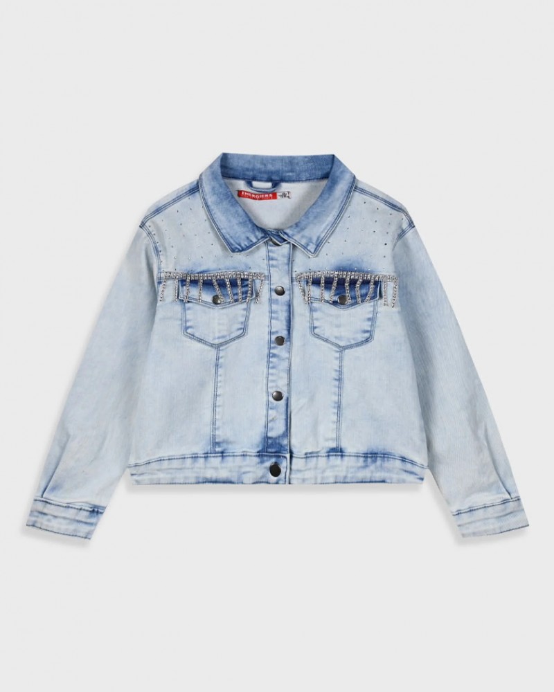 Εφηβικό Τζιν Μπουφάν με Στρας Denim Jacket Jean Κορίτσι (6-16) -Μπλε Τζην- 16-225205-1
