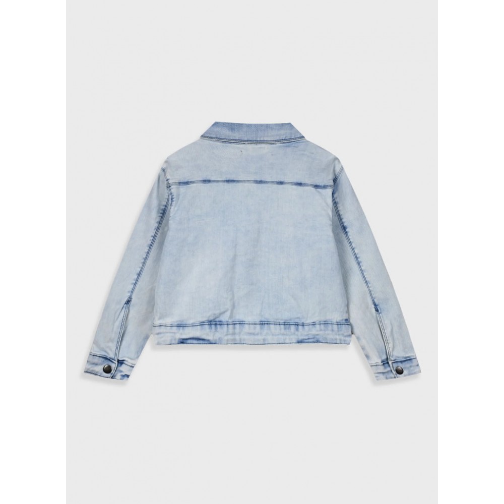 Εφηβικό Τζιν Μπουφάν με Στρας Denim Jacket Jean Κορίτσι (6-16) -Μπλε Τζην- 16-225205-1