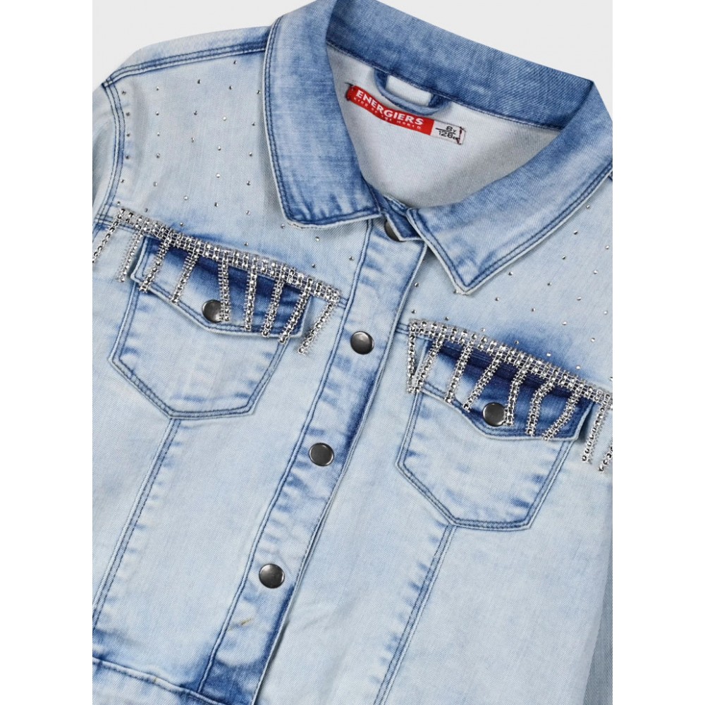 Εφηβικό Τζιν Μπουφάν με Στρας Denim Jacket Jean Κορίτσι (6-16) -Μπλε Τζην- 16-225205-1