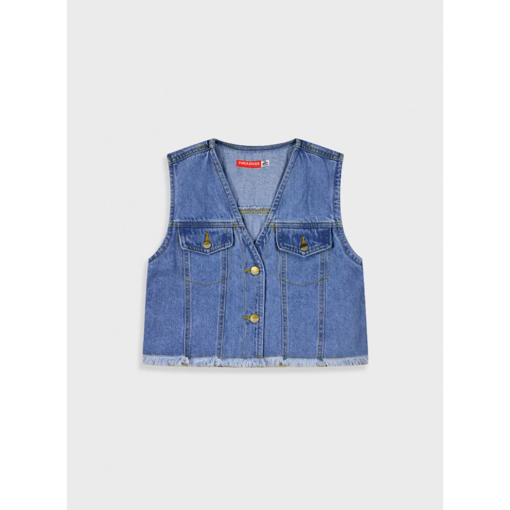 Εφηβικό Τζιν Γιλέκο Αμάνικο Denim Jean Κορίτσι (6-16) -Μπλε Τζην- 16-225218-1