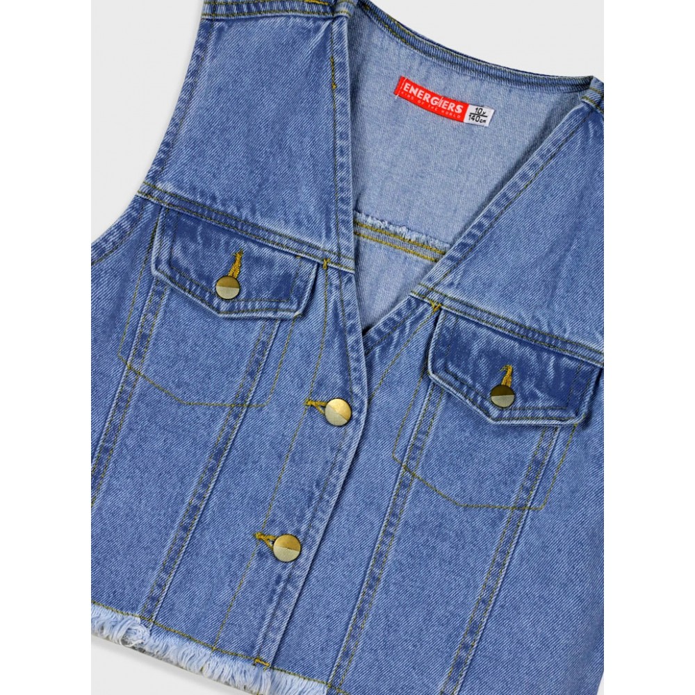 Εφηβικό Τζιν Γιλέκο Αμάνικο Denim Jean Κορίτσι (6-16) -Μπλε Τζην- 16-225218-1